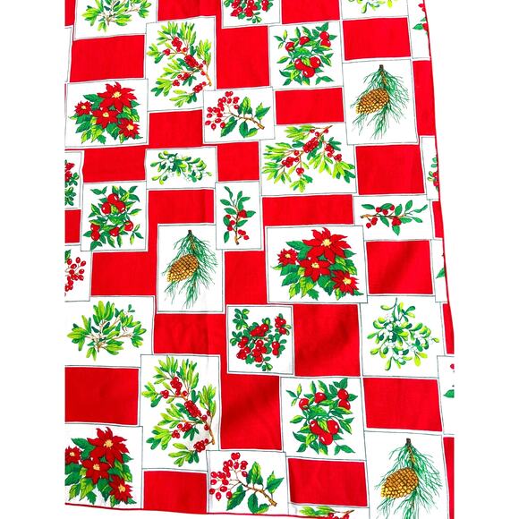 Christmas Holiday Tablecloth Rectangle Red Green White Poinsettia Pinecone Holly - Picture 2 of 5